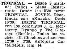 Breu anunci de la Discoteca Tropical de Gav Mar publicat al diari LA VANGUARDIA (21 de Juny de 1968)